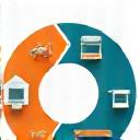 An infographic icon showing a circular arrow path with product icons, symbolizing a circular economy.