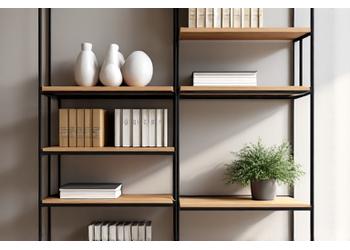 Elegant modular bookshelf unit in a modern home office setting
